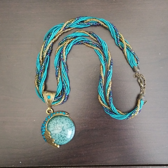 Aqua Necklace with beading - Picture 1 of 4